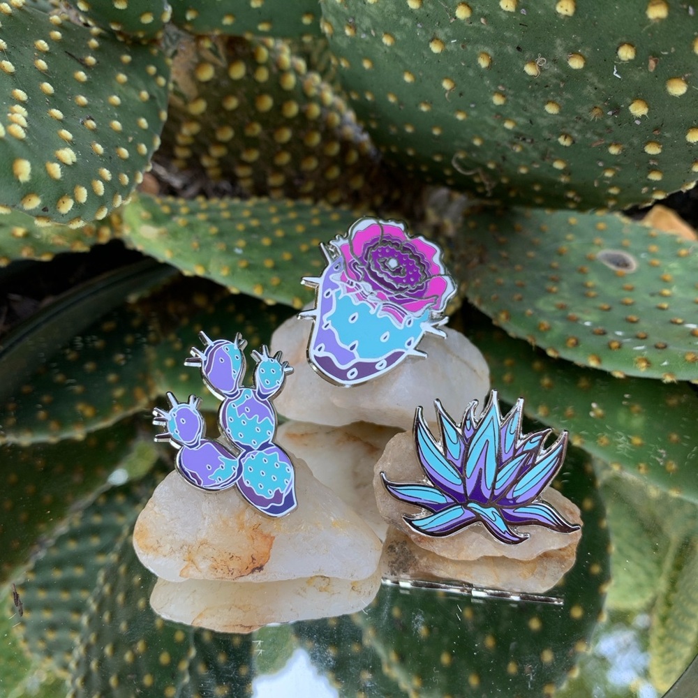 Colorful Cactus Agave Prickly Pear Desert Rose Enamel Pins - Pack of 3